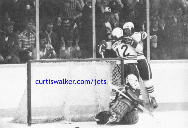 Celebrating a goal in Game 6 of the 1979 AVCO Cup finals